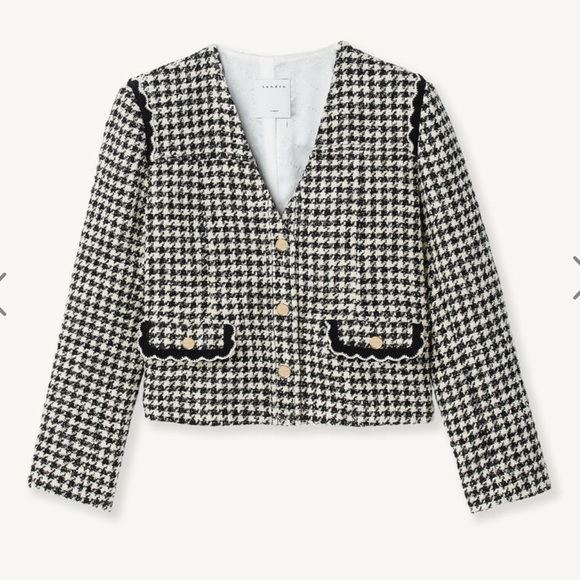 🔥🔥🔥NEW Sandro Londres Houndstooth Tweed Crop Blazer - Picture 2 of 10